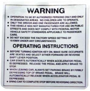 Picture of Decal, list of 8 rules for safe golf car operation