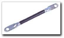 Picture of 6 gauge battery cable with 5/16" eyelet terminals. 10" long. Black.