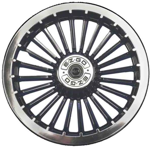 Picture of Black & chrome turbine style wheel cover. 8".