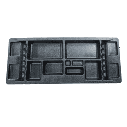 Picture of Black plastic under seat storage trays with small compartments